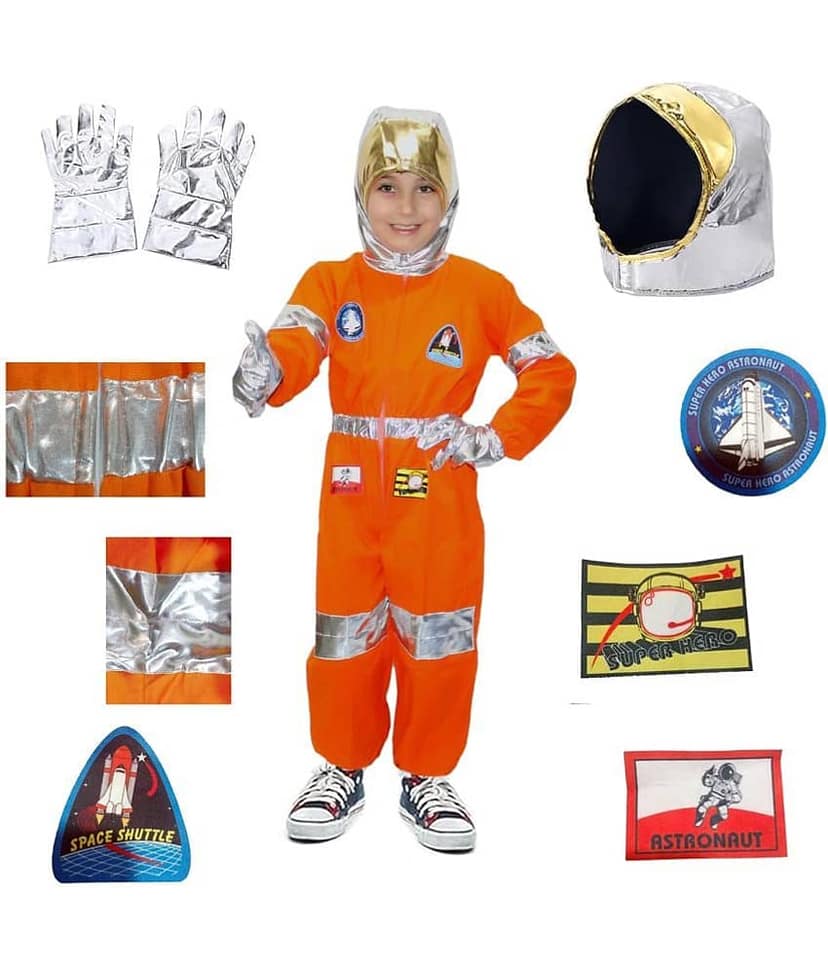 Kaku Fancy Dresses Space Astronaut Cosplay Costume -Orange, 8-10 Years, For Boys & Girls