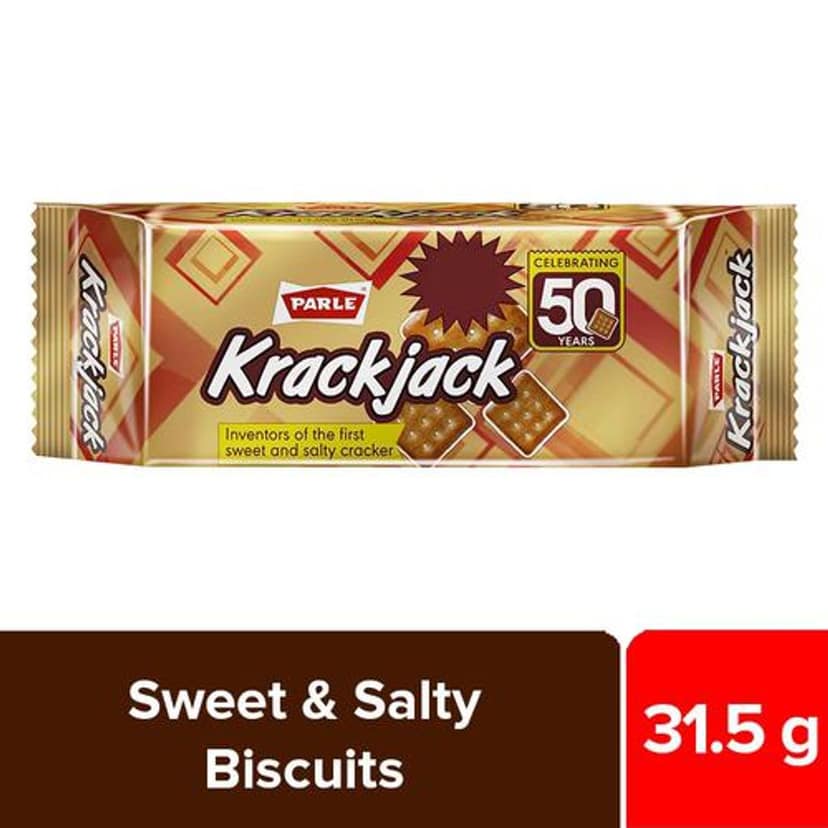 Parle Krackjack Original- Sweet & Salty Cracker Biscuits, 31.5 g Pouch