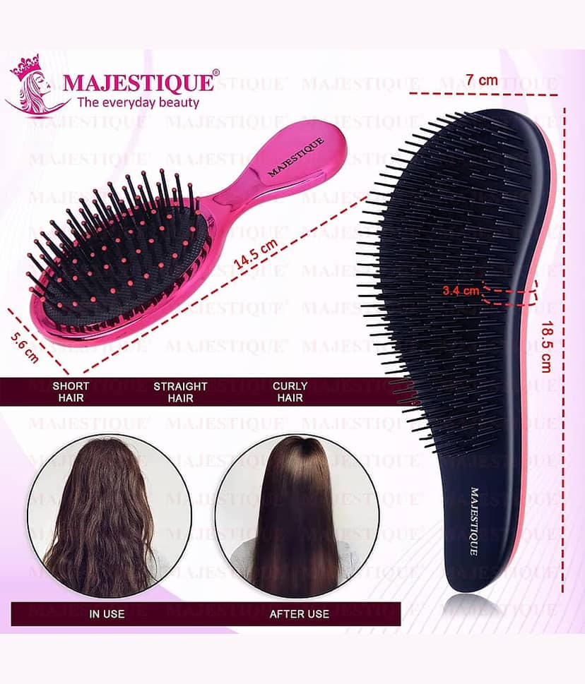 Majestique Mini Travel Hair Brush Set Small Detangling brush Wet & Dry Brush - 2 Pcs Color May Vary view 2