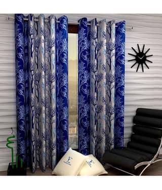 Fashion String Set of 2 Window Semi-Transparent Eyelet Polyester Curtains Blue