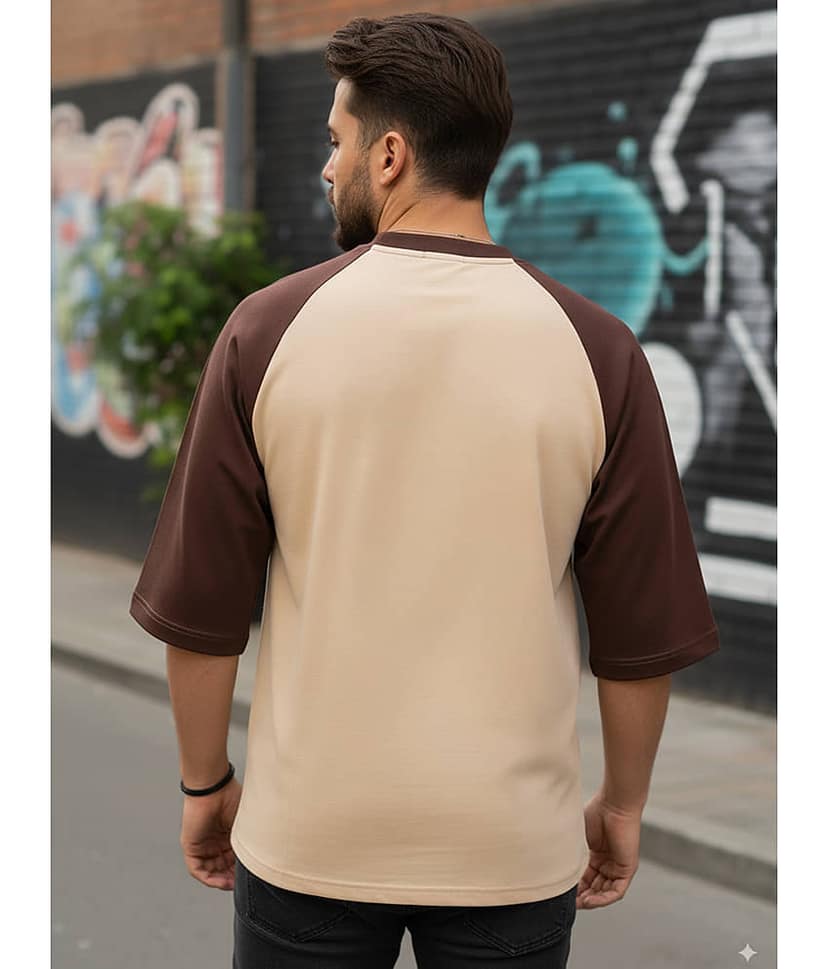 Leotude Men Cotton Blend Oversized Fit Printed T-Shirt ( Beige ) view 2