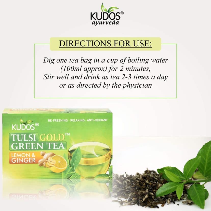 Kudos TULSI GOLD GREEN Refreshing ,Relaxing ,Anti Oxidant Tea :Helps Boost Immunity,Loose Weight,Burn Fat, Zero Calorie Tulsi Tea : 25 Tea Bags X2gram Each (Pack Of 4) view 4