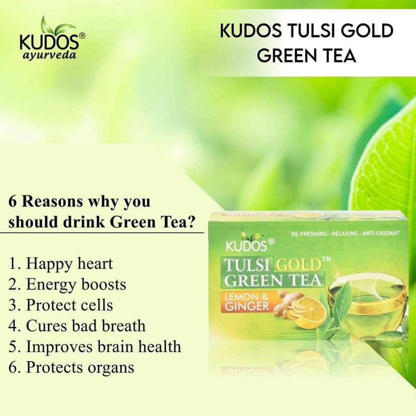 Kudos TULSI GOLD GREEN Refreshing ,Relaxing ,Anti Oxidant Tea :Helps Boost Immunity,Loose Weight,Burn Fat, Zero Calorie Tulsi Tea : 25 Tea Bags X2gram Each (Pack Of 4) view 5