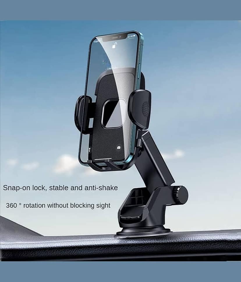THRIFTKART Dashboard & Windshield Double Clamp Car Mobile Holder - Black view 2