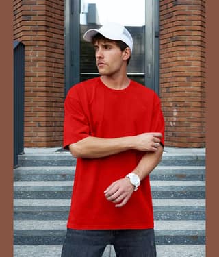 Leotude Men Cotton Blend Oversized Fit Solid T-Shirt ( Red )