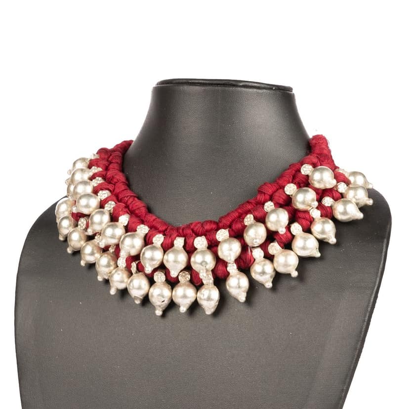 Tribes India Two Line Ghungru Necklace Tribal Design (Multi-Color Thread) view 2