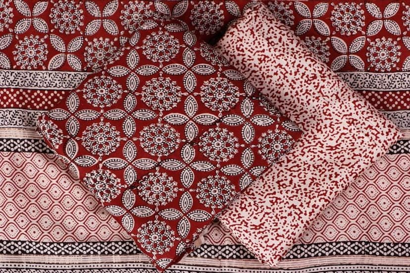 3 Piece Unstitched Suit Set Bagh Print Cotton Chanderi view 2