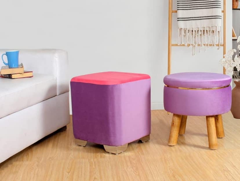 ShadowKart Ottoman Pouffes Sitting Stool for Living Room Furniture Wooden Footstools Puff Mudda Footrest Pouff for Office Home Decor, Combo