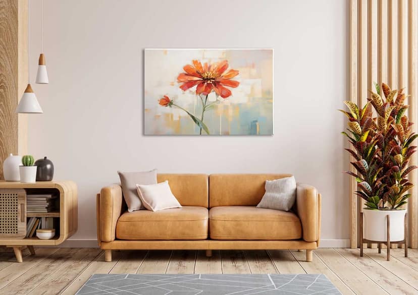 ORANGE FLORAL WALL CANVAS ART 24in X 16in WITH BLACK FRAME