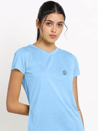 Women Light Blue Half Sleeve Crew Neck T-shirt