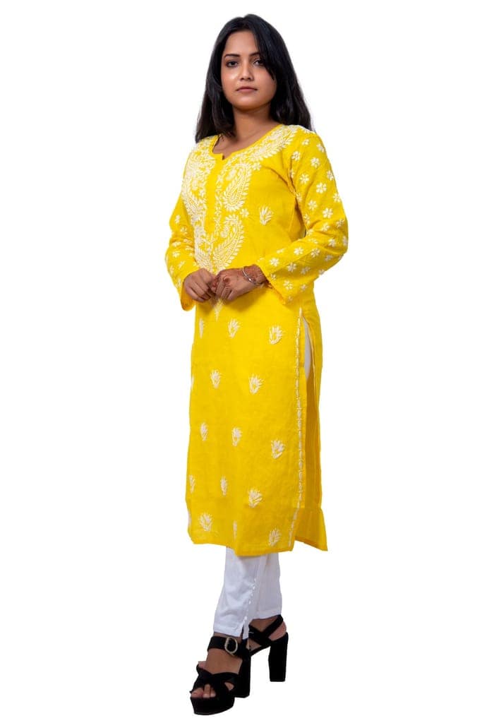 Chikan Art Handicraft Yellow Chikankari Women Kurta view 2