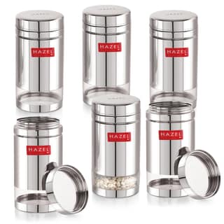 HAZEL Stainless Steel See Through Transparent Container, Kitchen Air Tight Storage Dabba Containers Set of 6, 1200 ML