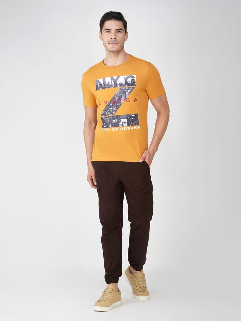Men’s Casual Graphic Print Cotton Tee-Golden view 5