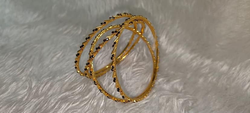 Gold Plated Black Stone Bangle Set view 2