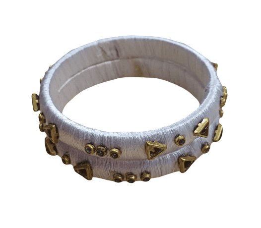 Elegant White Thread Bangles with Gold-Toned Embellishments view 3