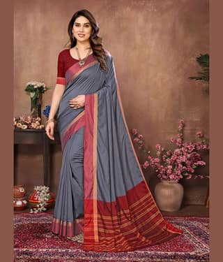 NightBlue Banarasi Silk Woven Saree With Unstitched Blouse Piece ( Grey )