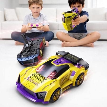 Storio RC Battle Car for Kids 3-12 Years, Remote Control Car with 2 Player Shooting Game, Rechargeable Toy Car with Flip Action