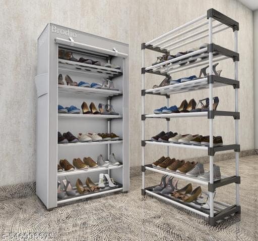 6 Shelves PVC Pipe Shoe Rack Plastic Collapsible Stand Grey DIY (BRO)