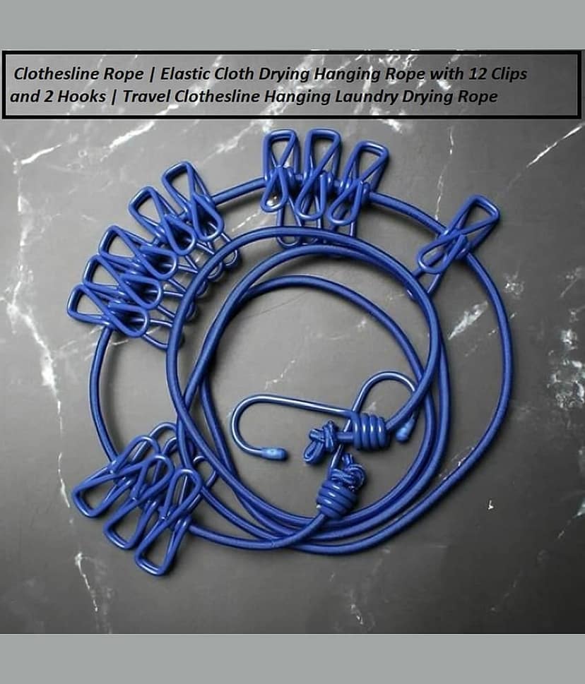 12-Clip Cloth Drying Rope - Clothesline Hooks (Pack of 1)