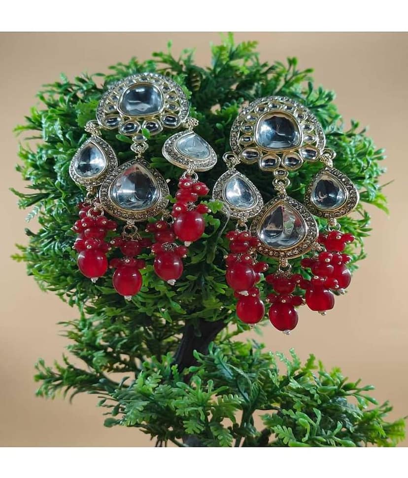 Jiyanshi fashion Red Chandbalis Earrings ( Pack of 1 )