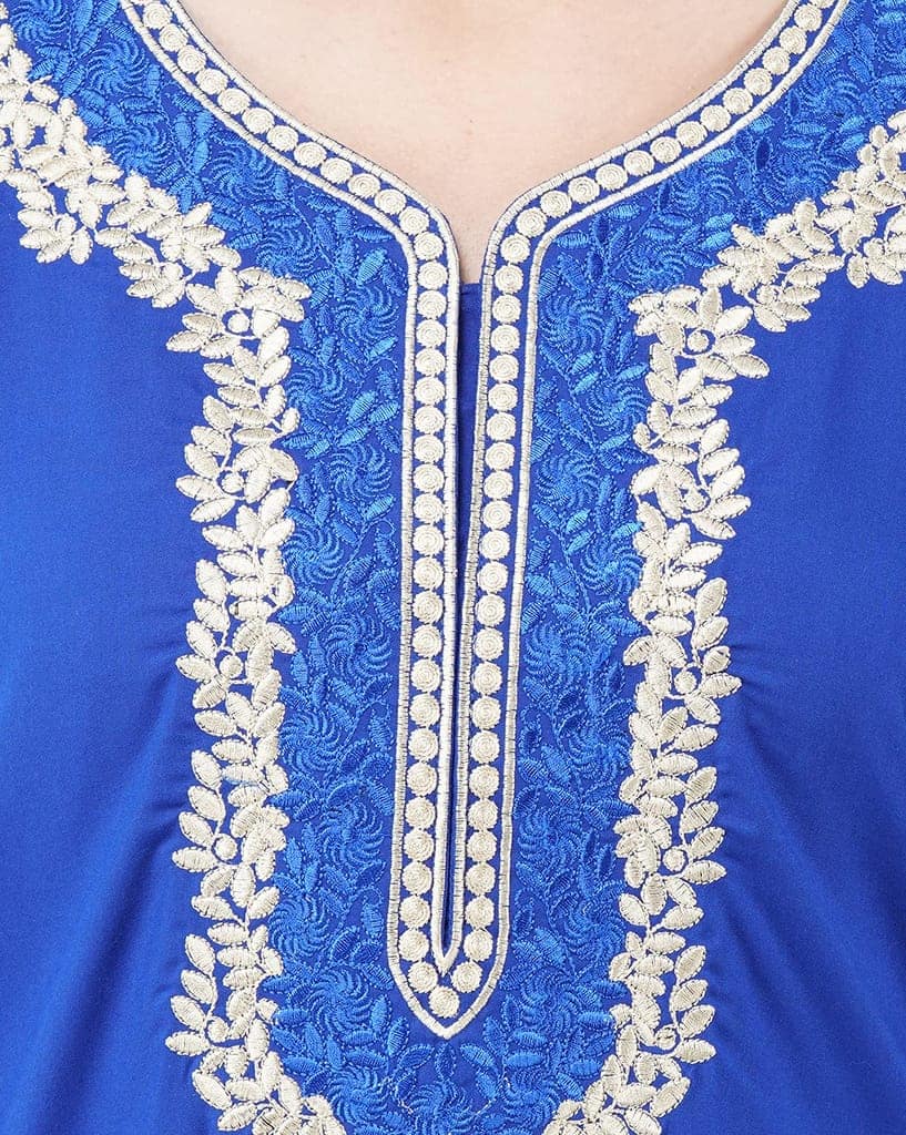 KOI SLEEPWEAR Premium Women White Contrast Embroidery Night Gown Lizzybizzy Cotton Nighty Maxi (Large, Royal Blue)� view 4