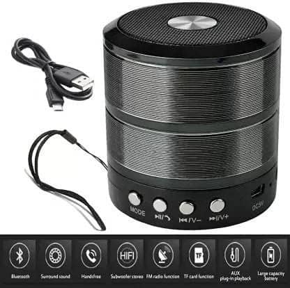 Multi-Function Portable Bluetooth Speaker with FM Radio, AUX, USB, TF Card Slot, & High Bass Sound Black view 2