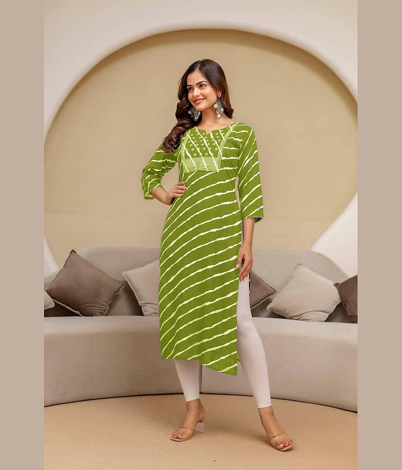 Kapadia Women Cotton Blend Embroidered Straight Kurti ( Green ) view 2