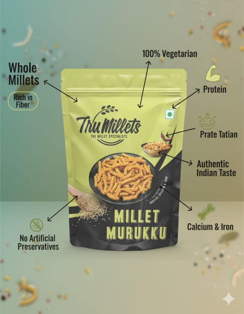 Trumillets 125 Gm Healthy Millet Snack for Kodo Millet Murukku | Indian Masala Crispy Namkeen | Healthy and Hygienic Snacks | High Protein & Fiber Snack | No Preservative view 2