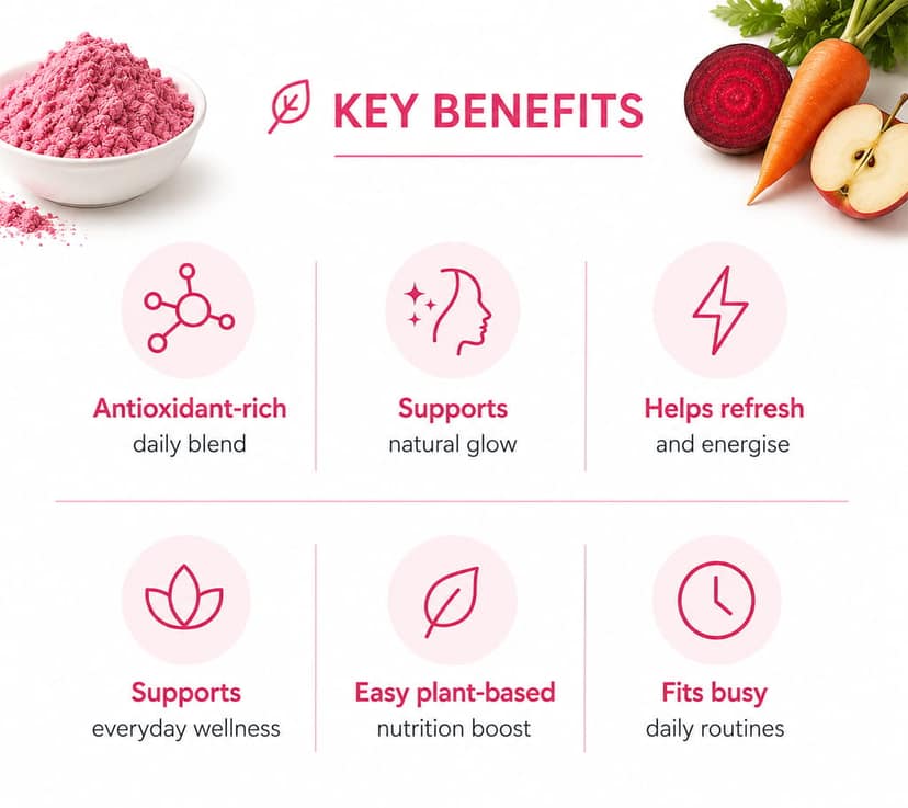 ABC Powder 200g – Apple Beetroot Carrot Juice Superfood | Immunity, Skin Glow, Heart Health & Energy Booster | No Sugar, No Preservatives | Merahe view 4