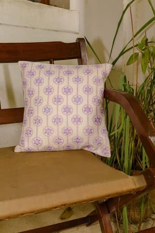 Bageecha Chikankari Linear Floral Cushion Cover