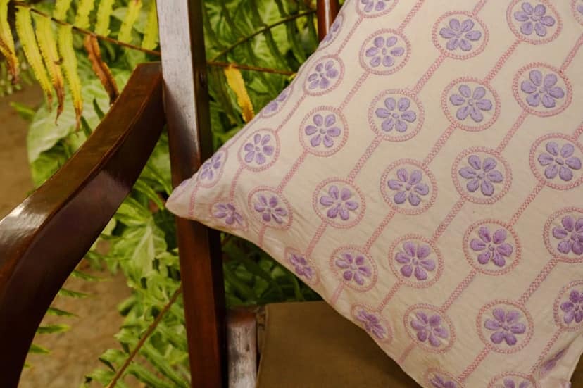 Bageecha Chikankari Linear Floral Cushion Cover view 2