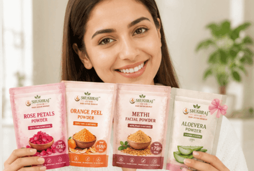SHUSHRAJ JAIVIK Pure Natural Herbal Face Care Combo Pack | Rose Petals Powder 80g + Orange Peel Powder 80g + Methi Facial Powder 80g + FREE Aloe Vera Powder 20g | Total Net Weight 260g view 6