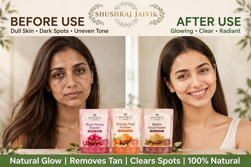 SHUSHRAJ JAIVIK Pure Natural Herbal Face Care Combo Pack | Rose Petals Powder 80g + Orange Peel Powder 80g + Methi Facial Powder 80g + FREE Aloe Vera Powder 20g | Total Net Weight 260g view 8