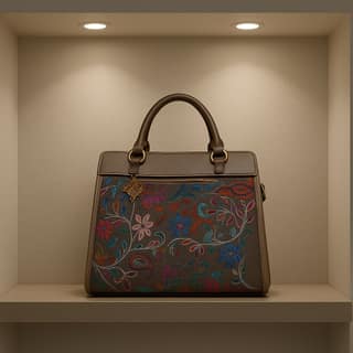 Floral Embroidered Top Handle Handbag