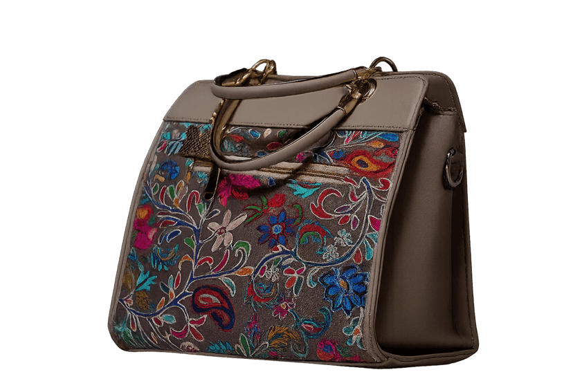 Floral Embroidered Top Handle Handbag view 2