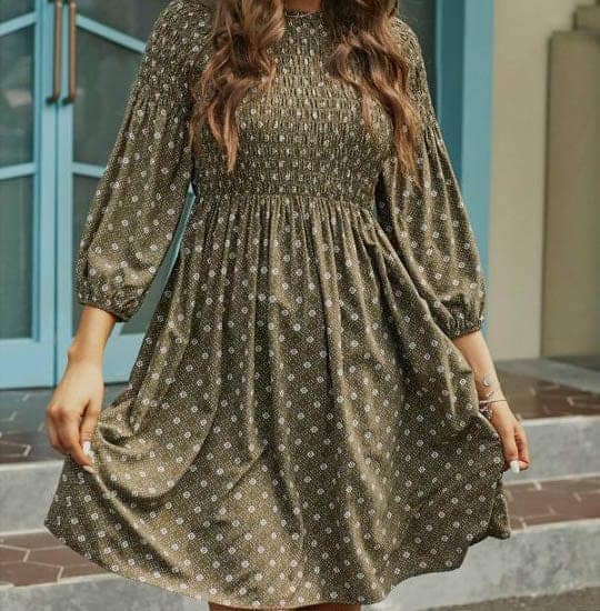Printed Smoking detail A-Line Dress view 4