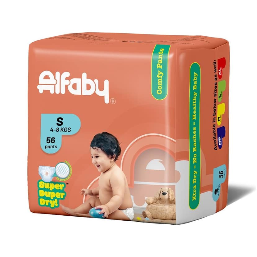 Alfaby Super Duper Dry Comfy Pants - Diapers for Babies Size S (4-8 kgs) - Pack of 56