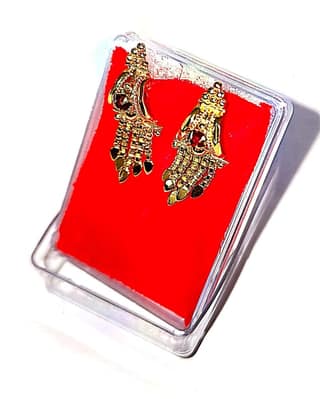 Gold Plated Indian Bollywood Style Long Jhumka Earrings with Red Stones