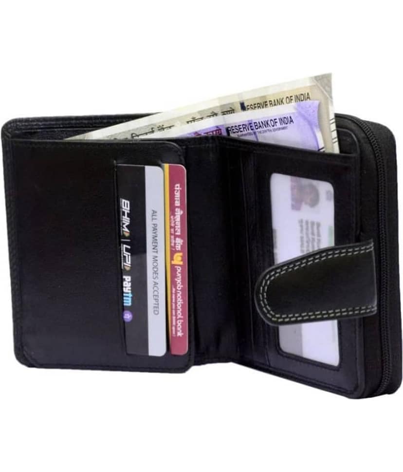 Tough Women Casual Black Genuine Leather Wallet - Regular Size (11 Card Slots) view 2