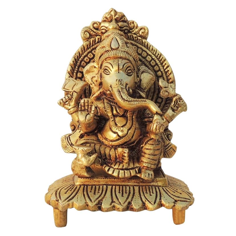 Brass Showpiece Chowki Ganesh God Idol Statue (BSMAS1600 G) view 2