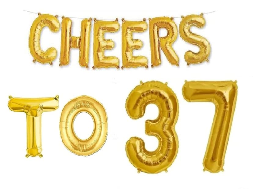 Partyzon Gold Cheers to Birthday Foil Balloon Combo Party Decoration for Anniversary Celebration 16 Inches