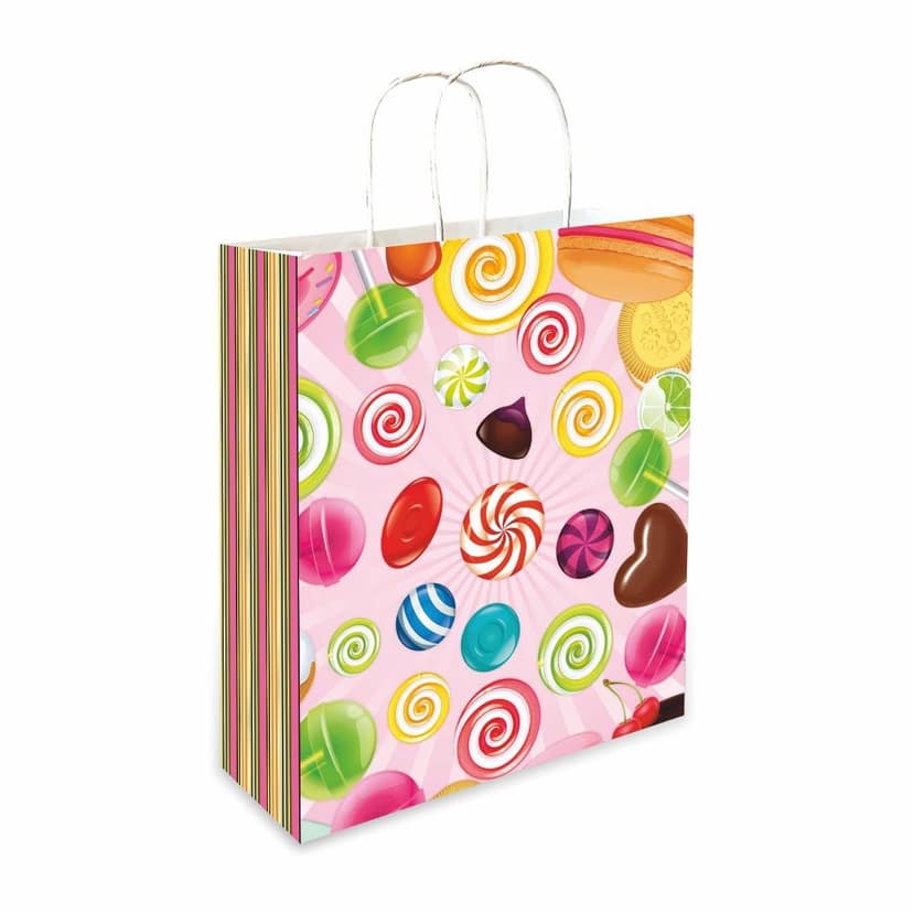 90 GSM Candy Printed Paper Gift Bags, Ideal for Birthday Return Gifts, Wedding Gifts, & Gifting on Special Occasions (Size: 11.4 x 9.4 x 4.7 inch) - 24