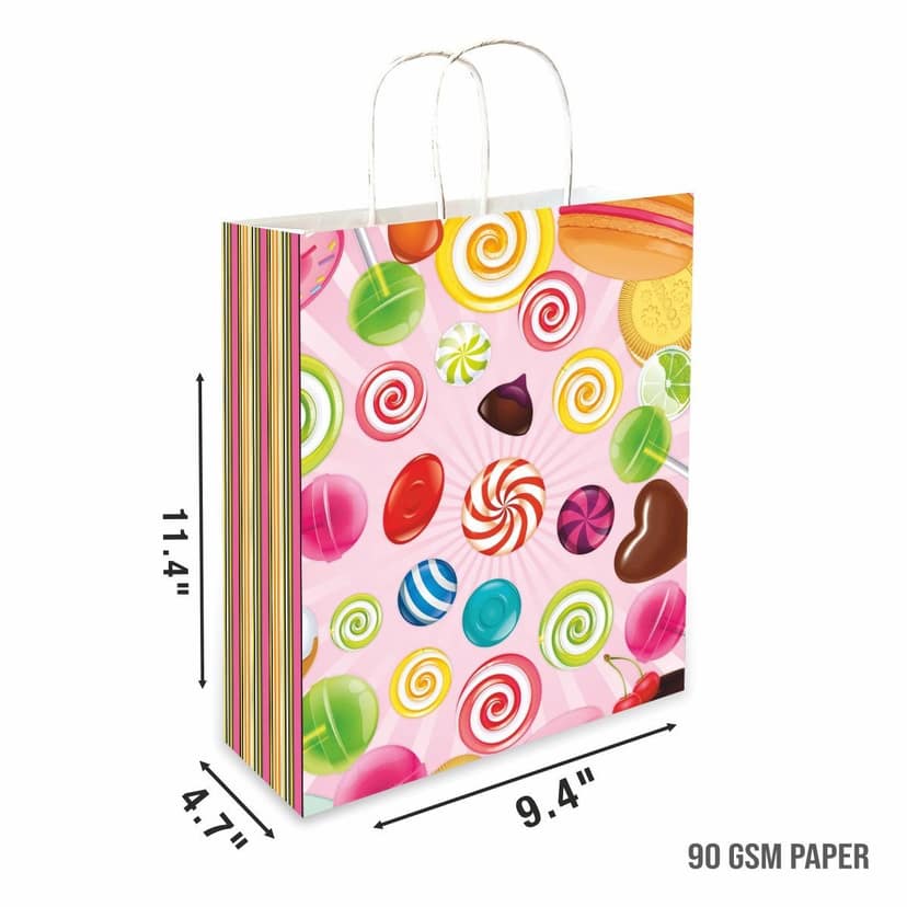 90 GSM Candy Printed Paper Gift Bags, Ideal for Birthday Return Gifts, Wedding Gifts, & Gifting on Special Occasions (Size: 11.4 x 9.4 x 4.7 inch) - 24 view 2