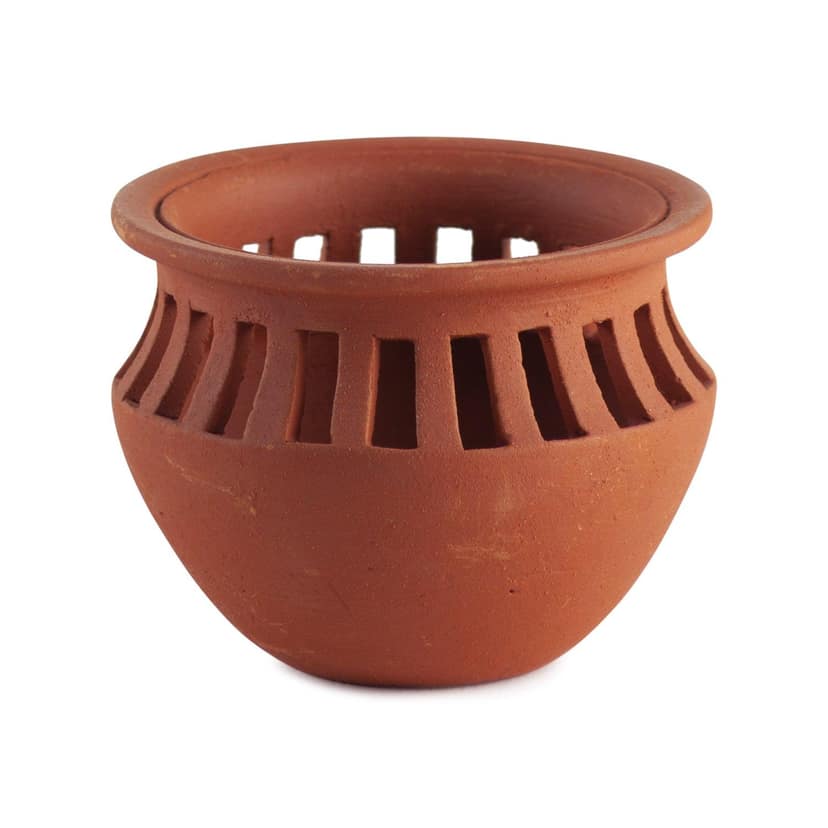 Matka Terracotta Diya - Jali Cuts (Pack of 1, Natural, 3 inches x 2 inches)