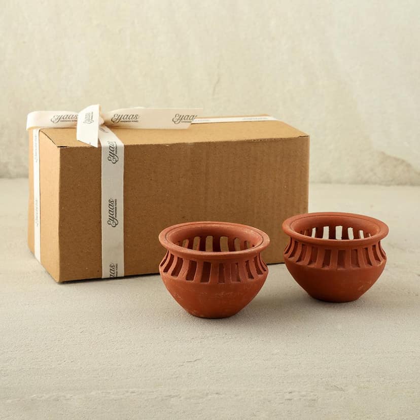 Matka Terracotta Diya - Jali Cuts (Pack of 1, Natural, 3 inches x 2 inches) view 2