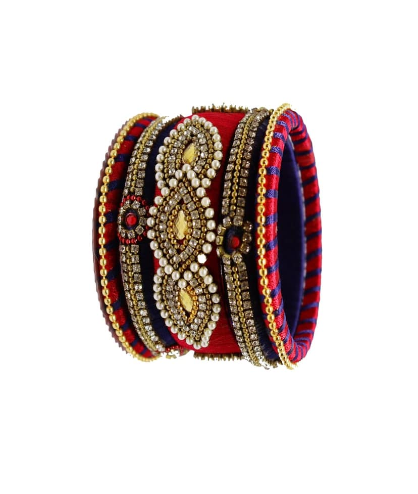Exquisite Red & Gold Embellished Thread Bangle view 2