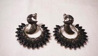Peacock Design Black Stones Chandbali