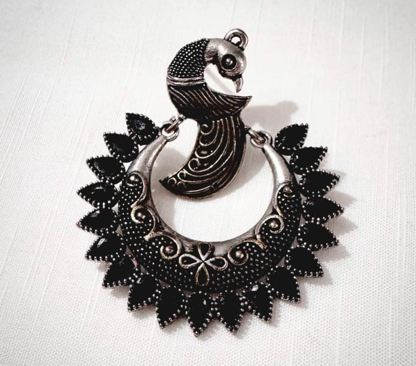Peacock Design Black Stones Chandbali view 3