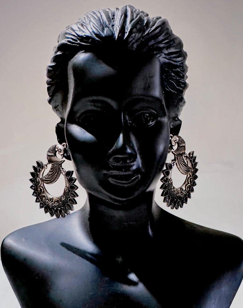 Peacock Design Black Stones Chandbali view 5