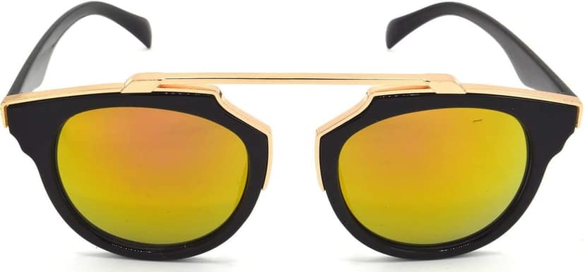 HRINKAR Unisex Rectangular Sunglasses Black & Golden Frame, Grey & Golden Lens (Medium) - Pack of 2 view 3